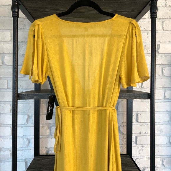 NWT Lulu’s Yellow Wrap Maxi Dress Slit Sleeves - Picture 5 of 6